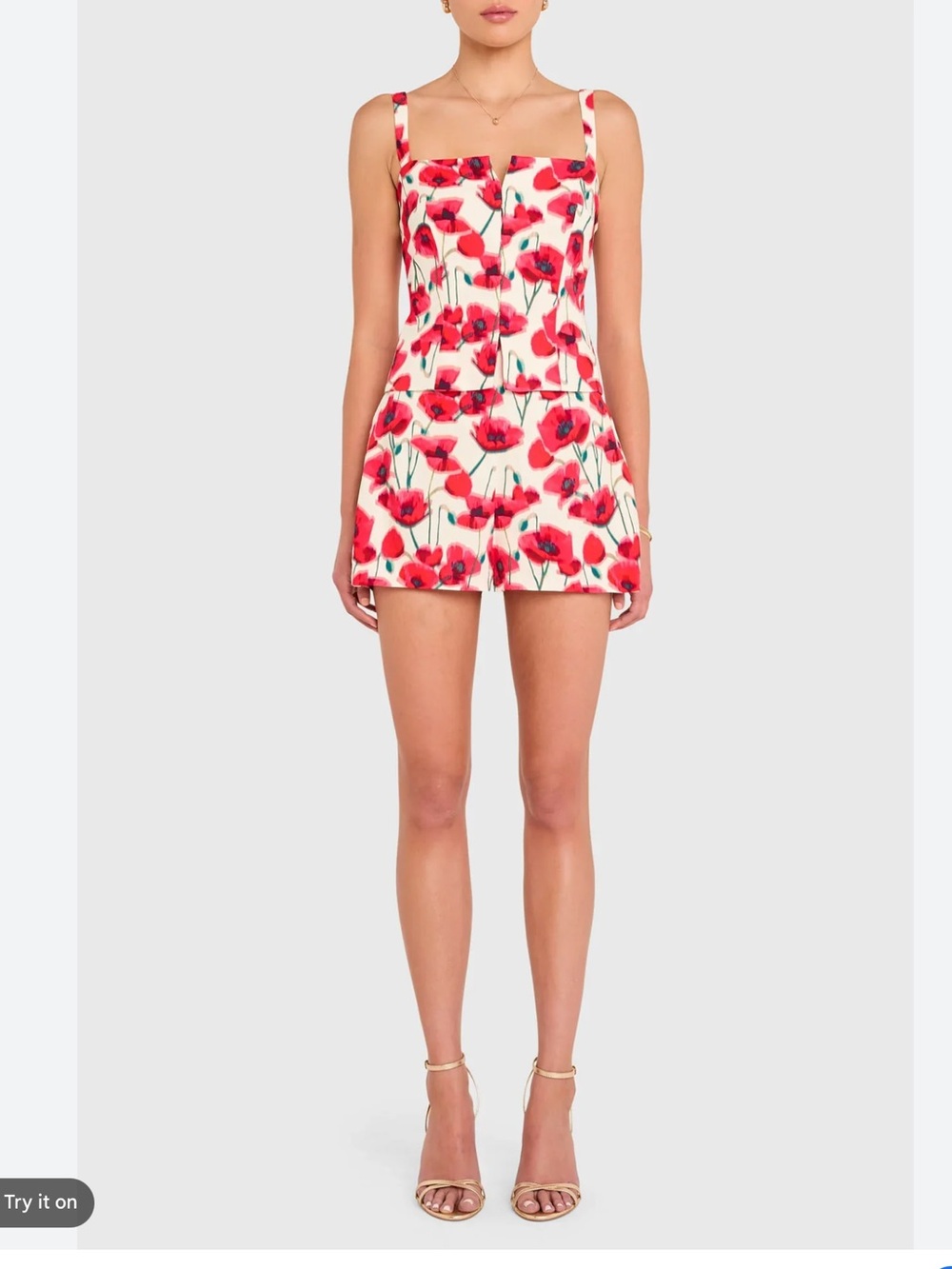 Amanda Uprichard Red & White Poppy Print Romper